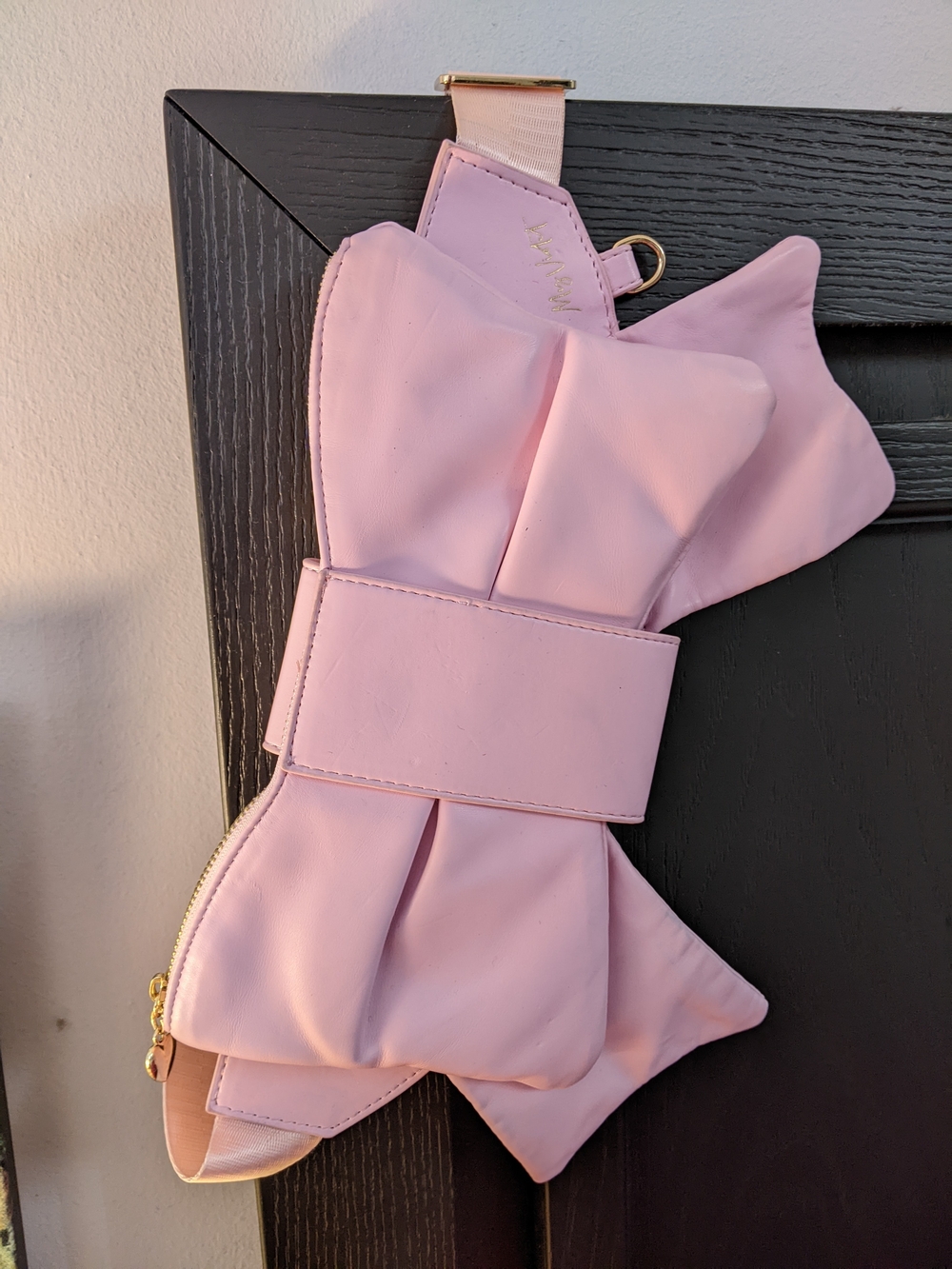 Light Pink Bow Crossbody/Waist Bag with Gold Accent